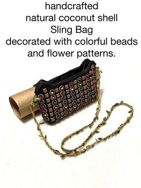 Handcrafted Multicolor Beaded Coconut Shell Sling Bag Crossbody